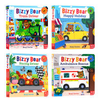 Bizzy bear busy series of vehicles 4 English original picture books cardboard mechanism operation puzzle pull Game Book busy bear English Enlightenment train driver ambulance rescue