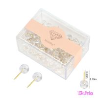 120PCS Decorative Push Pins Transparent Plastic Head and Gold Steel Point Thumb Tacks Flat Clear Map Marking Pins Clips Pins Tacks