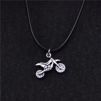 New Silver Color Motorcycle Pendant Leather Necklace Dirt Bike Charm Women Men Punk Sports Motorbike Jewelry Best Friend Gifts