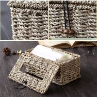 Retro Straw Tissue Storage Box Organizer Napkin Roll Paper Holder Case Living Room Bathroom Desktop Decor