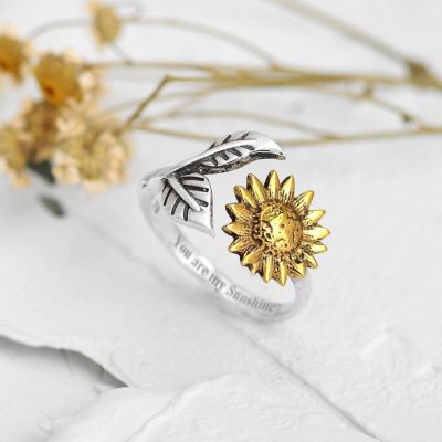 [COD] 铭诚 wish ใหม่สร้างสรรค์แฟชั่นแหวนดอกทานตะวัน แหวนปรับได้แบบเปิด
