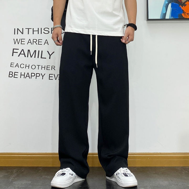 กางเกงเอวยางยืดผู้ชายเอวสูง-gma569-สไตล์เกาหลี-ทรงกระบอกสวยขายาว-สี-ขาว-ดำ-เทา-เชือกปรับระดับได้