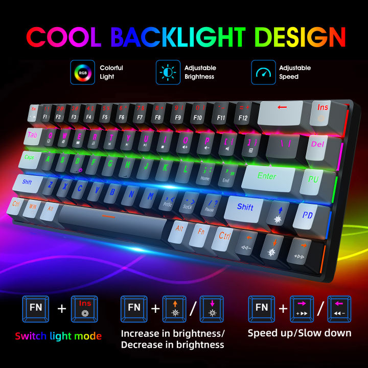 คีย์บอร์ดเล่นเกม-rgb-backlit-หลากสีคีย์บอร์ดกลไกแกนคู่68ปุ่ม