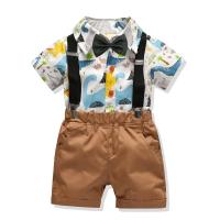 top●Kids Fashion Baby Boys Gentleman Sets Suits Short Sleeve Dinosaur Print Shirt Wedding Party Formal Set