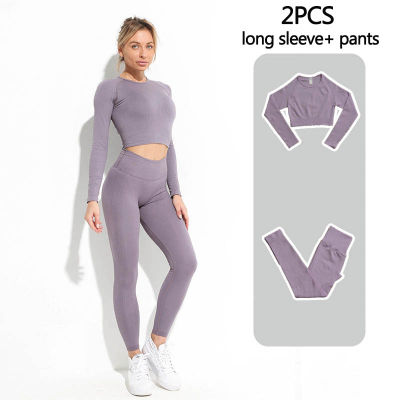 Seamless Yoga Set Women Fitness Clothing Gym Set Female Sportswear High Waist Leggings Sports Suits Long Sleeve Workout Clothes