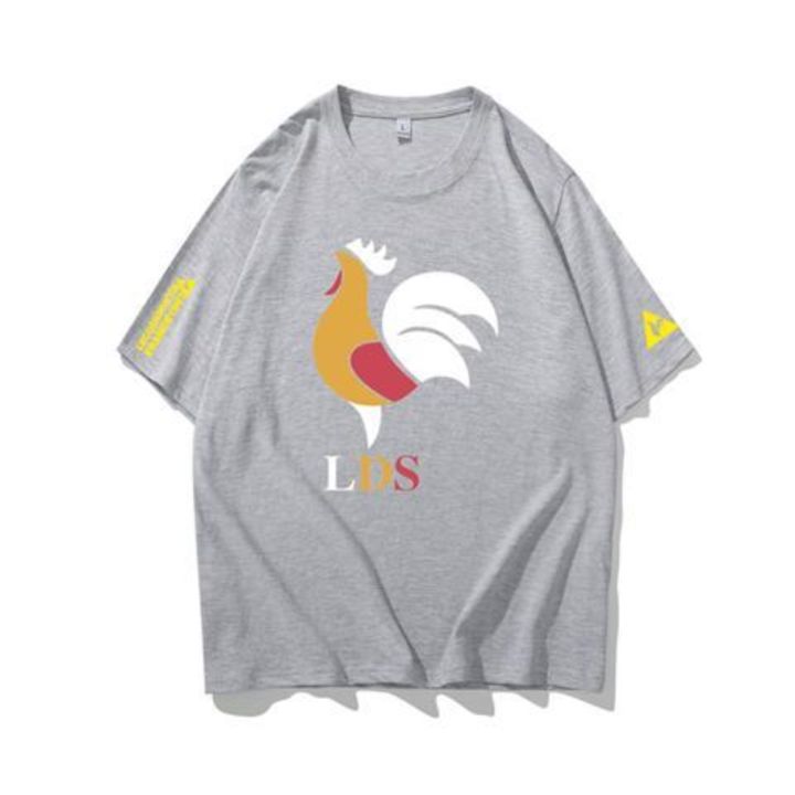 summer-new-french-rooster-cotton-short-sleeved-t-shirt-mens-sports-half-sleeved-loose-t-tide-brand-classic-round-neck-print