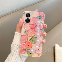 เคสภาพวาดความคิดสร้างสรรค์ INS สำหรับ Realme C55 Realme C55NFC 10T 5G เคสโทรศัพท์นิ่มประดับพลอยเทียมบลูเรย์ลายดอกไม้น่ารัก REALME10T 5G 2023สร้อยข้อมือคริสตัลซิลิโคนฝาครอบกันกระแทก Realmec55 NFC