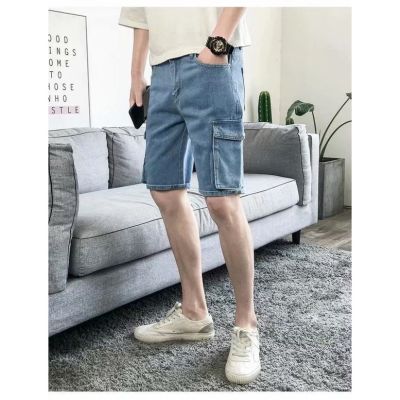2022 New Style Denim Shorts Mens Five-Point Pants Loose Overalls Cool Korean Style Trendy Versatile Multi-Pocket Light Color 5