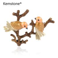 Kemstone Green/Grey/Coffee Rhinestone Paint Magpies on the Tree Brooch Jewelry for Women