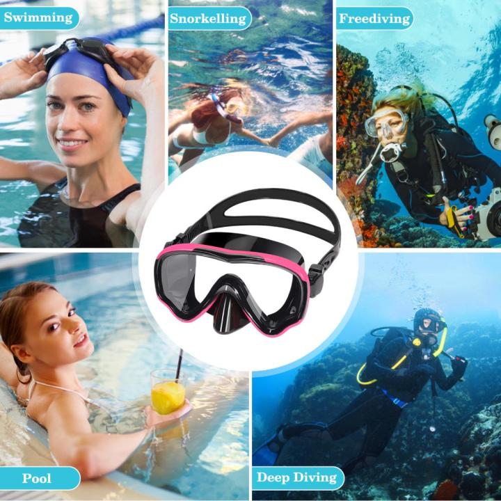 แว่นตาว่ายใต้น้ำแบบแห้งทั้งสกูบาซิลิโคนกระจกนิรภัยกันฝ้า-hd-หน้ากากดำน้ำแบบปรับได้สำหรับผู้ชายและผู้หญิงอุปกรณ์ว่ายน้ำ
