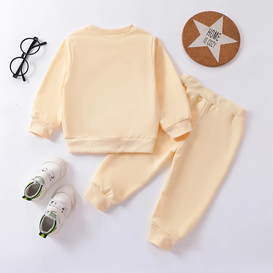 Heartandsoul- 6M-4Y Toddler Boy Autumn Casual Clothes Sets, Letter Print Long  Sleeve Round Neck Sweatshirt Elastic Waist Solid Color Pants 2Pcs Outfit