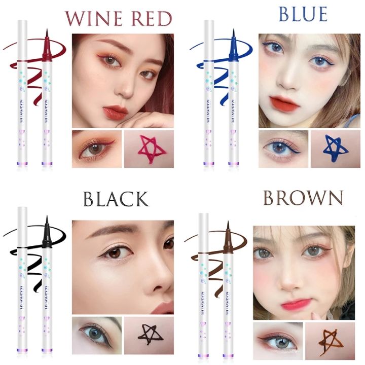 6สีอายไลเนอร์ปากกาที่มีสีสันสีขาวสีแดงสีฟ้านอนไหมตา-liner-ปากกาแต่งหน้าเครื่องสำอาง