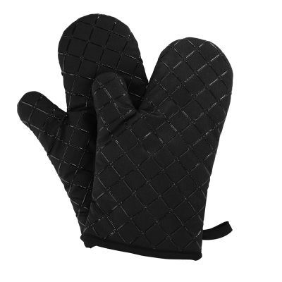 Oven Gloves Non-Slip Kitchen Oven Mitts Heat Resistant Cooking Gloves for Cooking, Baking, Barbecue Potholder, Black, 1 Pair
