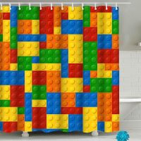 Colorful Fabric Kids Shower Curtains, Funny Bathroom Shower Curtains with 12 Hooks (lego, 71  x 71 )