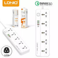 LDNIO สายไฟต่อช่องจ่ายไฟอเนกประสงค์5ช่องพร้อมที่ชาร์จความเร็วสูง USB ประเภท C สูงสุด38W PD3.0และ QC3.0เบ้าไฟสมาร์ทปลั๊กแบบ UK 2เมตร