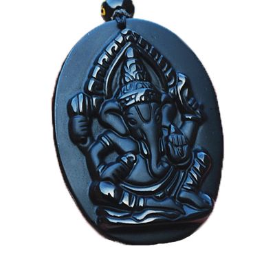 【CW】 BlackStone Pendants Necklace Carved Elephant Gold PendantElephantNecklace Men WomenJewelry