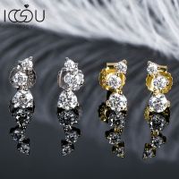 IOGOU Smile Moissanite ตีนตะขาบต่างหูเม็ดกลม D สี Moissanite 14K ชุบ925เงินสเตอร์ลิงเครื่องประดับอย่างดี HypoallergenicTH