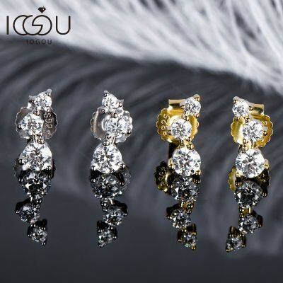 IOGOU Smile Moissanite ตีนตะขาบต่างหูเม็ดกลม D สี Moissanite 14K ชุบ925เงินสเตอร์ลิงเครื่องประดับอย่างดี HypoallergenicTH