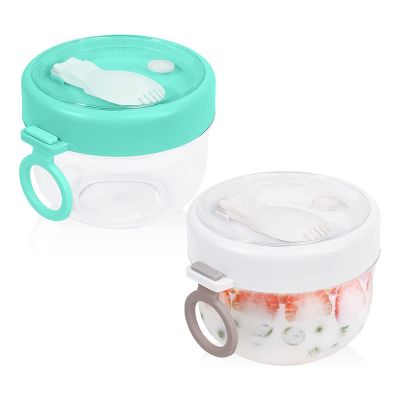 Overnight Oat Containers with Lid and Spoons 2PCS, 20Oz Portable Plastic Yogurt Jars,Leak-Proof Dessert Cups