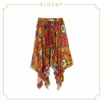 Kloset pleated skirt with floral iris printed (AW19-S005)เสื้อผ้าผู้หญิง เสื้อผ้าแฟชั่น กระโปรงแฟชั่น กระโปรงพลีท กระโปรงผ้าพิมพ์