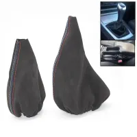 Car Gear Shift Collars Manual Handbrake Gaiter Boot Cover for - 3 Series E36 E46 E30 E34 M3 Z3 Black Suede Leather