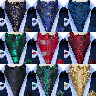 ผู้ชาย Vintage สีฟ้าสีแดงสีเขียว Paisley ลายสก๊อตงานแต่งงานอย่างเป็นทางการ Cravat Ascot Scrh Self สไตล์อังกฤษสุภาพบุรุษผ้าไหมเนคไท DiBanGu