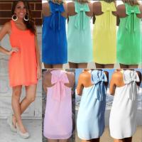 【Ladies shop】ฤดูLadies shopเซ็กซี่ Bowknotfluorescent สีผู้หญิง S Undress สีทึบชายหาดแต่งตัวชีฟอง Vestidos