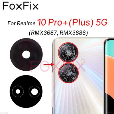 กระจกกล้องถ่ายรูปด้านหลังด้านหลังสำหรับ Realme 10 Pro + Plus 5G อะไหล่พร้อมสติ๊กเกอร์ยึดติด RMX3686 RMX3687