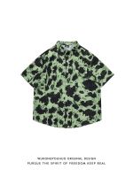 Street hip-hop color matching leopard print short-sleeved shirt mens trendy brand loose couple casual floral shirt 【BYUE】