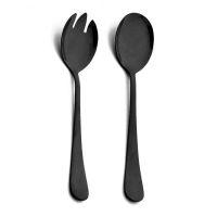 2Pcs Black Salad Spoon Fork Stainless Steel Salad Dessert Spoon Cutlery Set Serving Spoons Kitchen Utensils Accessorie Tableware