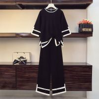 【DT】hot！ New Arrival Knitted Piece Set Womens Pullovers And Wide-Leg Pants Suits Hit Color