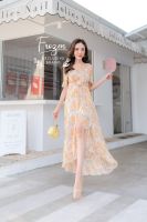 M23-032 Maxi Dress เดรสสายเดี่ยว เว้าไหล่ แต่งระบายชาย มีเชือกผูกโบว์ด้านหน้า ชายกระโปรงผ่าหน้า