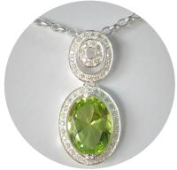 จี้ เงินแท้ 925 Sterling Silver Pendant ฝัง พลอยสีเขียว Green OV12x16mm + เพชร White Cubic Zirconia (W/CZ) RS 1.5mm  RS 3mm