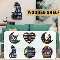 Cat On The Moon Crystal Wood Shelf Wooden Crystal Floating Witchy Shelf Cat Room Wooden Gothic Moon Shelf Decoration Disp R2U2