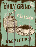 Lupeishop ป้ายโลหะดีบุกขนาดใหญ่สำหรับคนรักกาแฟ The Daily Grind Retro Wall Plaque เหมาะสำหรับตกแต่งห้องครัวหรือคาเฟ่