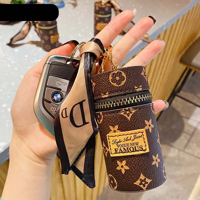 YAYA LIVING】Korean Fashion Silk Scarf Bucket Coin Purse Key chain Mini Lipstick  Bag Storage Bag Wireless Earphone Protective Sleeve Cute Key Bag Backpack  Accessories