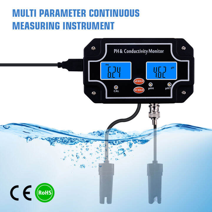 Digital Online PH/EC Monitor Hydroponic 019.99ms/cm Conductivity Meter Water Quality EC Meter