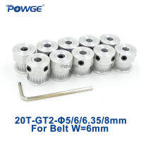 Powge 20ฟัน Gt 2gt 2M จังหวะรอก5Mm 6Mm 6.35Mm 8Mm สำหรับ Gt2 2mgt กว้าง6Mm ลูกรังสายพานซิงโครนัสฟัน20 T 10ชิ้น