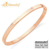 555jewelry กำไลข้อมือ สแตนเลสสตีลแท้ แบบวงรีเปิด-ปิดได้ ประดับเพชร CZ  รุ่น MNC-BG368 - สร้อยข้อมือผู้หญิง กำไลข้อมือหญิง สร้อยข้อมือแฟชั่น  [BG54]