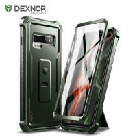 Dexnor เคสโทรศัพท์สำหรับ Samsung Galaxy S10 Plus ที่ป้องกันหน้าจอในตัวและมีขาตั้งกันแดดป้องกันปลอกป้องกันเกรดหน้าที่ทหารที่มีน้ำหนักมาก