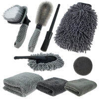 9pcs Car Wash Cleaning Tools Kit Automotive Tyre Detail Brushes Wash Gloves Waxing Sponge Kit for Cleaning Air Vents Wheels Rim