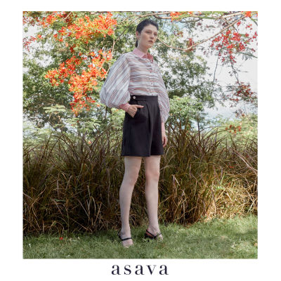 [asava pf21] Epaulettes waist classic short กางเกงผู้หญิง ขาสั้น ทรงตรง แต่งอินทรธนู