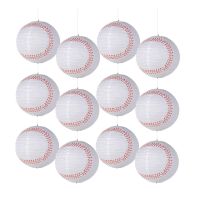 8inch Baseball Paper Lanterns Cotton Paper Folding Paper Lantern White Folding Paper Lantern Sports Team Party Baseball Hanging Lantern Softball Party Decorations 12 Pieces