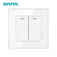 【DT】hot！ SRAN 2Gang 1way switch250V 16A wall switch for power supply crystal tempered glass 86mmx86mm