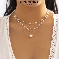 Versatile Geometric Bead Chain Stacked Necklace Niche Imitation Pearl Openwork Love Jewelry for Women Collar