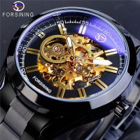 Forsining Style Mens Fashion Casual Hollow Blue Glass Waterproof Automatic Mechanical Watch 【QYUE】