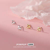 JYJIAYUJY ต่างหู S999เงินแท้ทั้งหมด100% ใบโคลเวอร์มินิขนาด7มม. ดีไซน์คุณภาพสูงแฟชั่นแพ้ง่ายเป็นของขวัญใช้ประจำวัน ZYE035