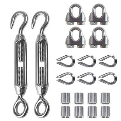 20Pcs Heavy Duty Wire Rope Tension Kits Turnbuckle 1/8 Inch Wire Rope Cable Clip/Clamp Thimble Wire Rope Aluminum Sleeve