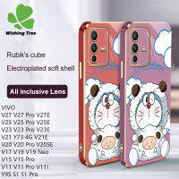 สำหรับ VIVO V27 Pro V25 V27E โปร V23 V25E โปร V23E V21โปรการ์ตูนโดราเอมอน Y73 V21E V20 V20โปร V19 V17 V15โปร V11โปรโปร V11i S1 Y9S น่ารักคอสเพลย์แกะการ์ตูนโดราเอมอนเคสโทรศัพท์แฟชั่นฝาครอบโทรศัพท์ TPU เคสนิ่มเคลือบอิเล็คโทรเพลท