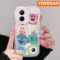 YIWESAN เคสสำหรับ VIVO Y76 Y76s Y74s 5G Y36 Y77 Y77E 5G Y78 Y78 5G + 5G IQOO Z6 Lite 5G เคสการ์ตูนหมีสตรอเบอร์รี่น่ารักและมอนสเตอร์ตัวน้อยขอบโค้งใสเนื้อครีมเคสมือถือฝาครอบป้องกัน